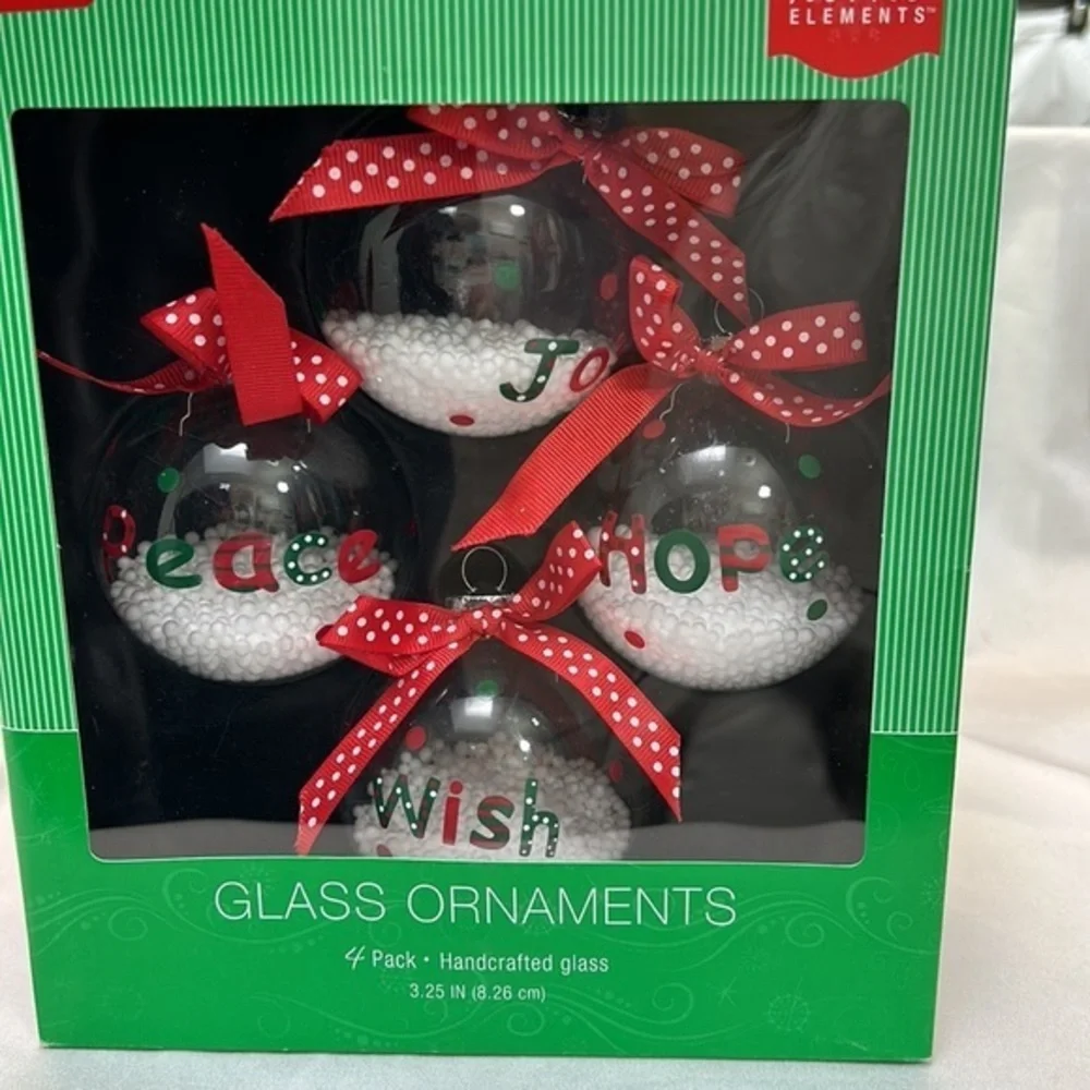 Home Elements Clear Glass Ornaments with Snow Inside--2 Boxes of 4